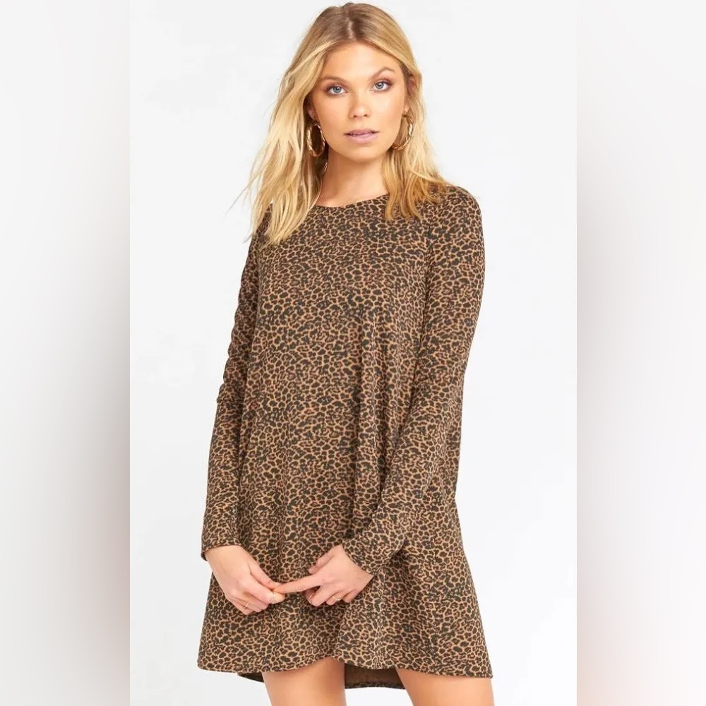 Show Me Your Mumu Leopard Print Party Dress XS Long Sleeve Swing Mini Fall